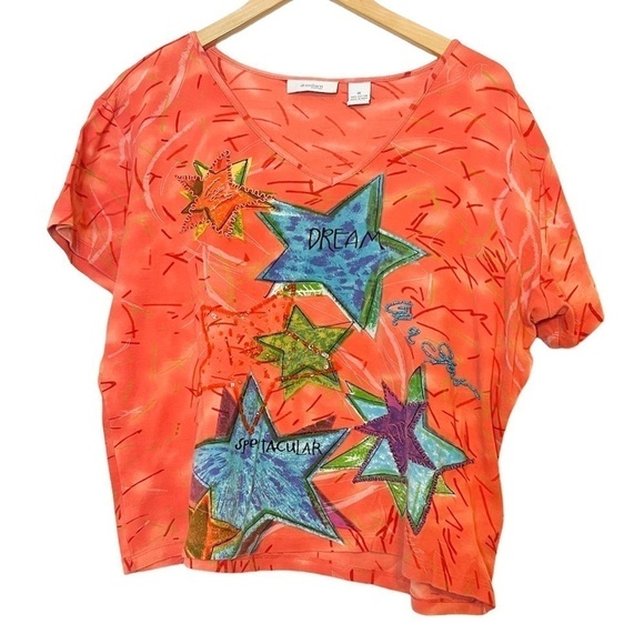 3/$25 🙌🏼 Dressbarn Groovy Beaded Star Affirmation Graphic Tee 1X - Picture 1 of 5